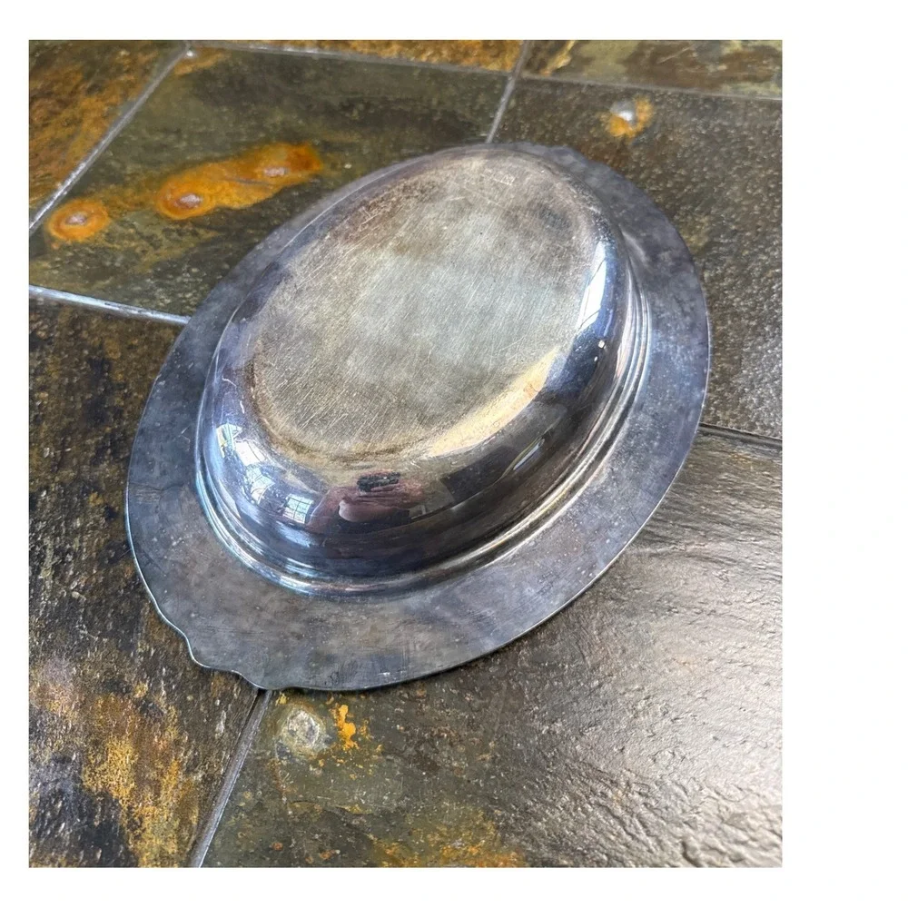 Vintage Silver on Copper Oval Serving Bowl 12